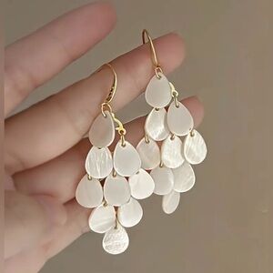 Elegant Gold and White Chandelier Earrings